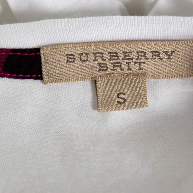 Pre Owned Burberry Brit White Cotton Logo Embroidered Short Sleeve T-Shirt S