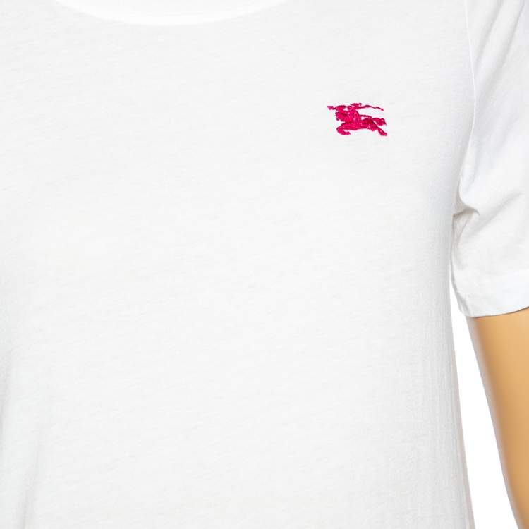 Pre Owned Burberry Brit White Cotton Logo Embroidered Short Sleeve T-Shirt S