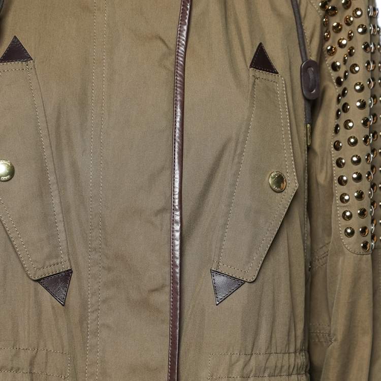 Pre Owned Burberry Brit Olive Green Cotton & Stud Embellished Hooded Jacket M