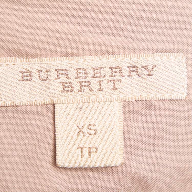 Pre Owned Burberry Brit Beige Cotton Classic Check Ruched Detail Shirt XS