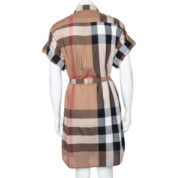 مملوكة مسبقًا Burberry Brit Brown Checkered Cotton Belted Shirt Dress S