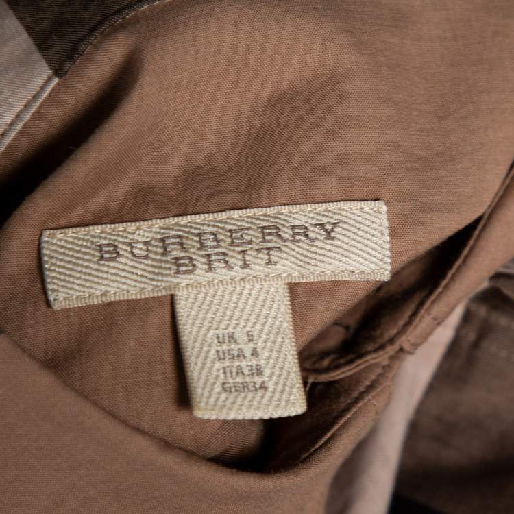 مملوكة مسبقًا Burberry Brit Brown Checkered Cotton Belted Shirt Dress S