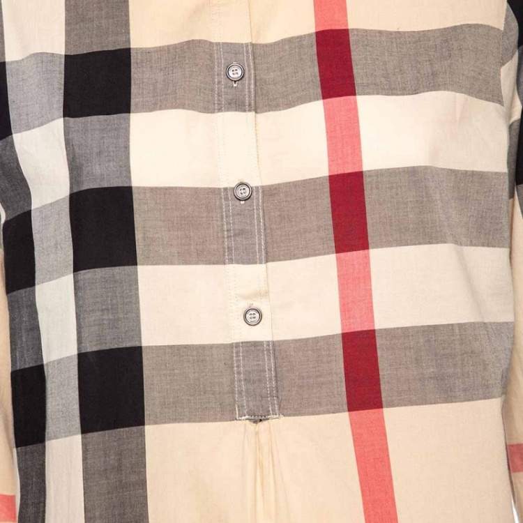 Pre Owned Burberry Brit Beige Exploded Check Cotton Button Front Tunic M 