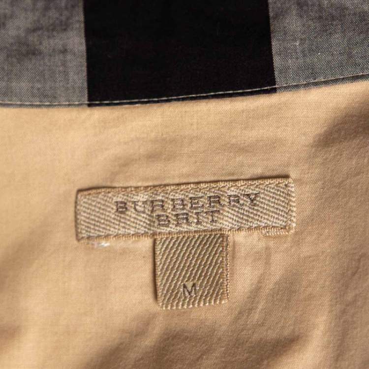 Pre Owned Burberry Brit Beige Exploded Check Cotton Button Front Tunic M 