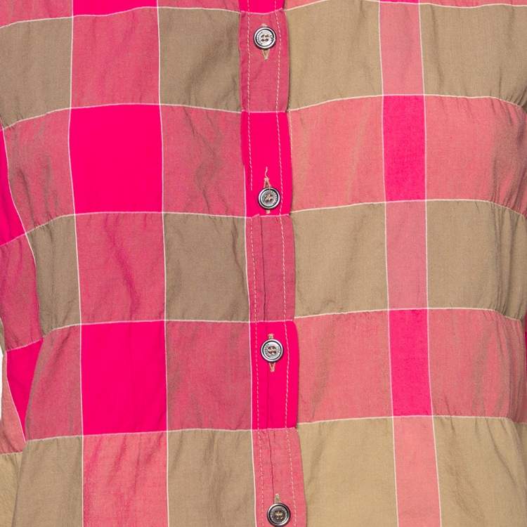 Pre Owned Burberry Brit Pink & Beige Checkered Button Front Shirt S