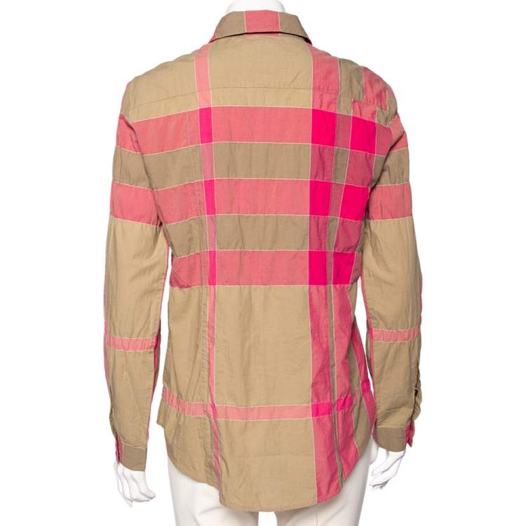 Pre Owned Burberry Brit Pink & Beige Checkered Button Front Shirt S