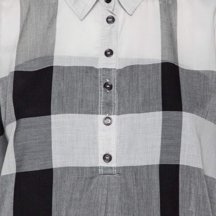 مملوكة مسبقًا Burberry Brit Grey Checkered Cotton Half Button Shirt XL