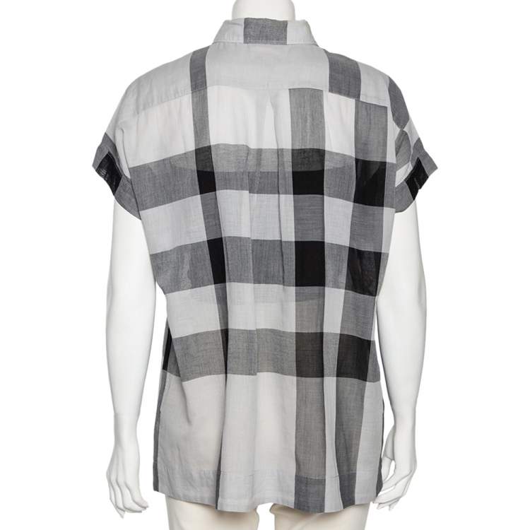 مملوكة مسبقًا Burberry Brit Grey Checkered Cotton Half Button Shirt XL
