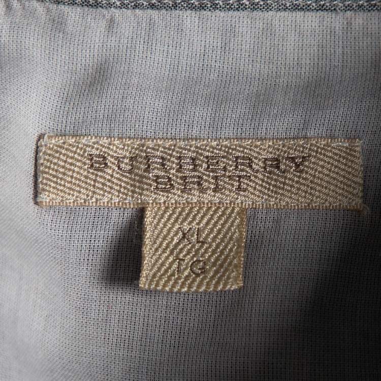 مملوكة مسبقًا Burberry Brit Grey Checkered Cotton Half Button Shirt XL