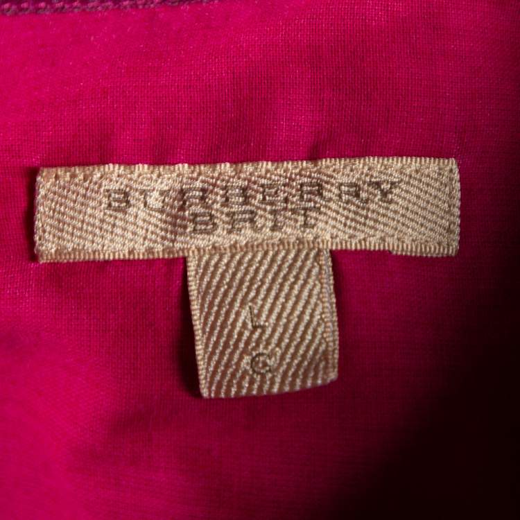 Pre Owned Burberry Brit Pink Checkered Cotton Half Button Shirt L