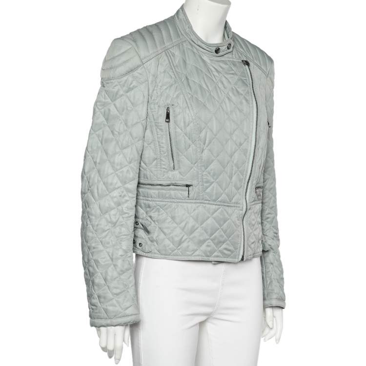 Pre Owned Burberry Brit Light Grey Synthetic Quilted Zip Front Jacket XL