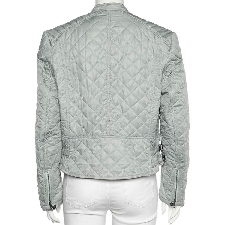 Pre Owned Burberry Brit Light Grey Synthetic Quilted Zip Front Jacket XL