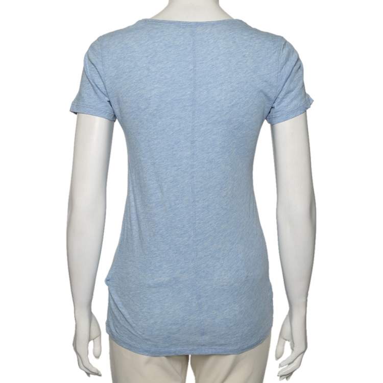 Pre Owned Burberry Brit Blue Cotton Logo Embroidered Short Sleeve T-Shirt XS