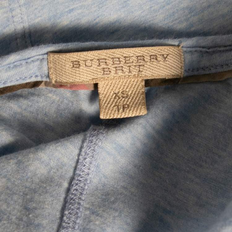 Pre Owned Burberry Brit Blue Cotton Logo Embroidered Short Sleeve T-Shirt XS