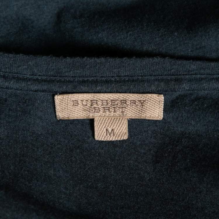 Pre Owned Burberry Brit Blue Check Cotton V Neck Top M