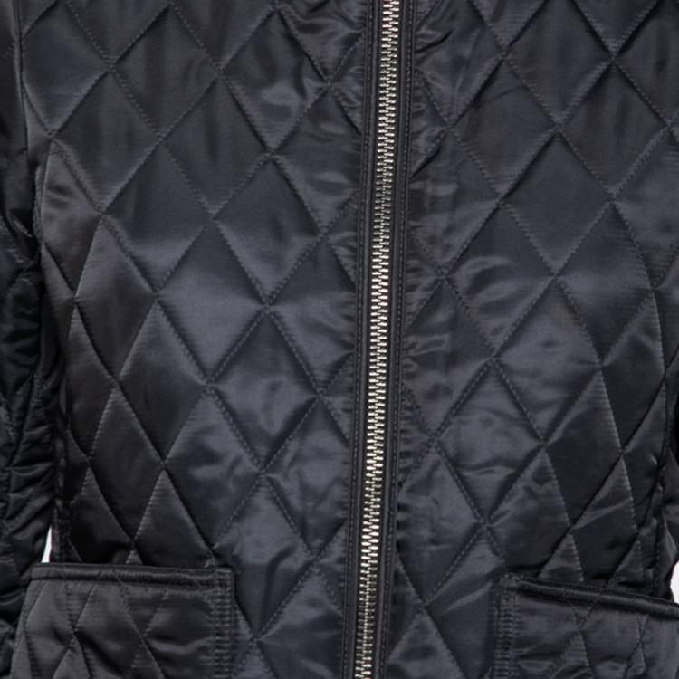 Pre Owned Burberry Brit Navy Blue Diamond Quilted Synthetic Zip Front Jacket M