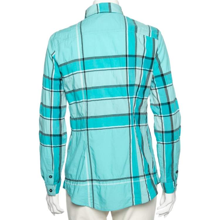 مملوكة مسبقًا Burberry Brit Blue Checkered Cotton Button Front Shirt S 