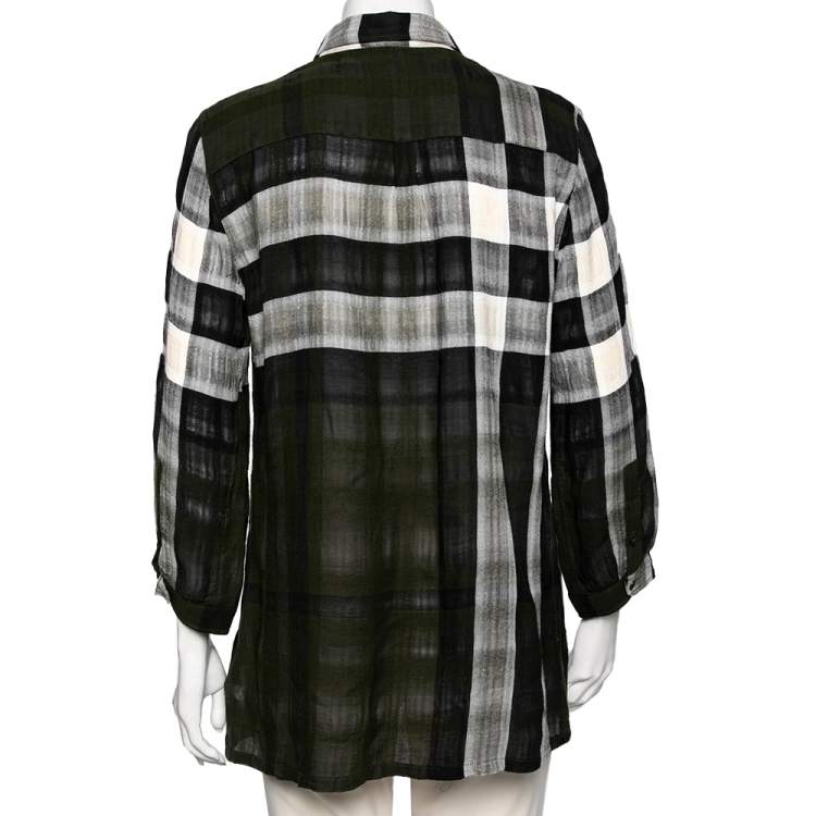Pre Owned Burberry Brit Green Checkered Cotton Shirt M