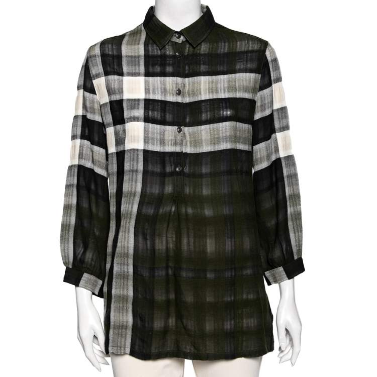 Pre Owned Burberry Brit Green Checkered Cotton Shirt M