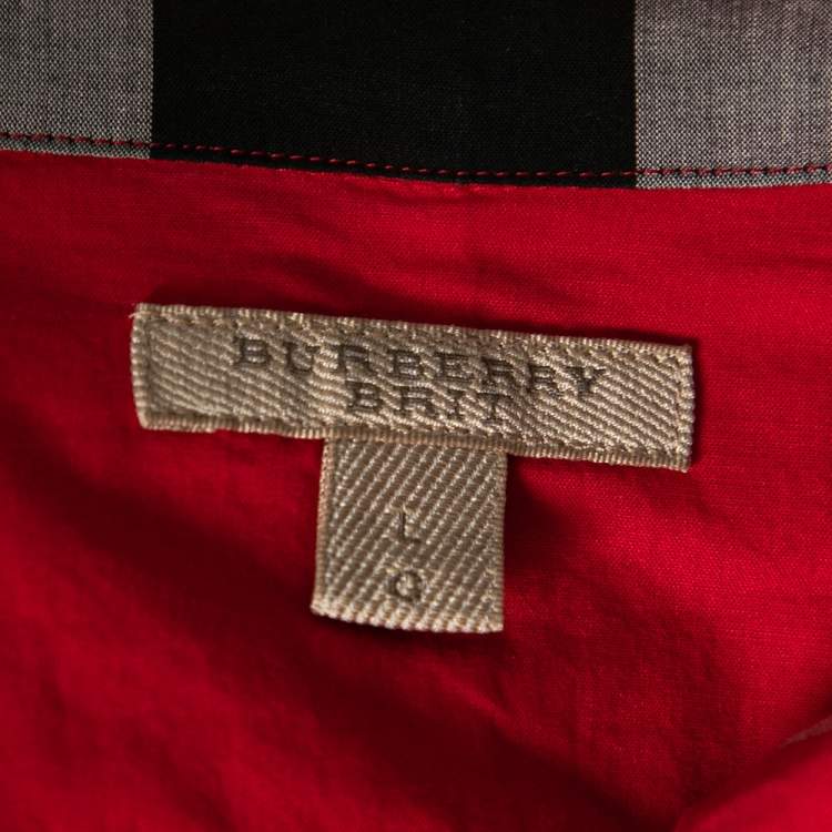 مملوكة مسبقًا Burberry Brit Red Checkered Button Front Long Sleeve Shirt L