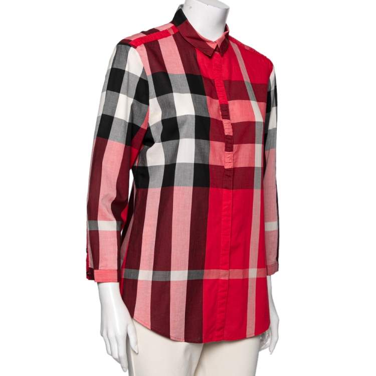 LOUIS VUITTON Size L Red Black Plaid Cotton Button Up Long Sleeve Shirt