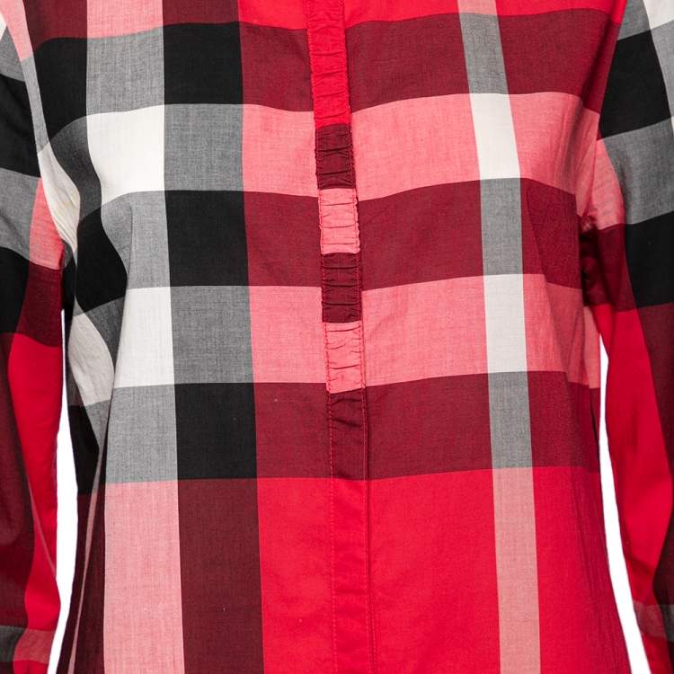 مملوكة مسبقًا Burberry Brit Red Checkered Button Front Long Sleeve Shirt L
