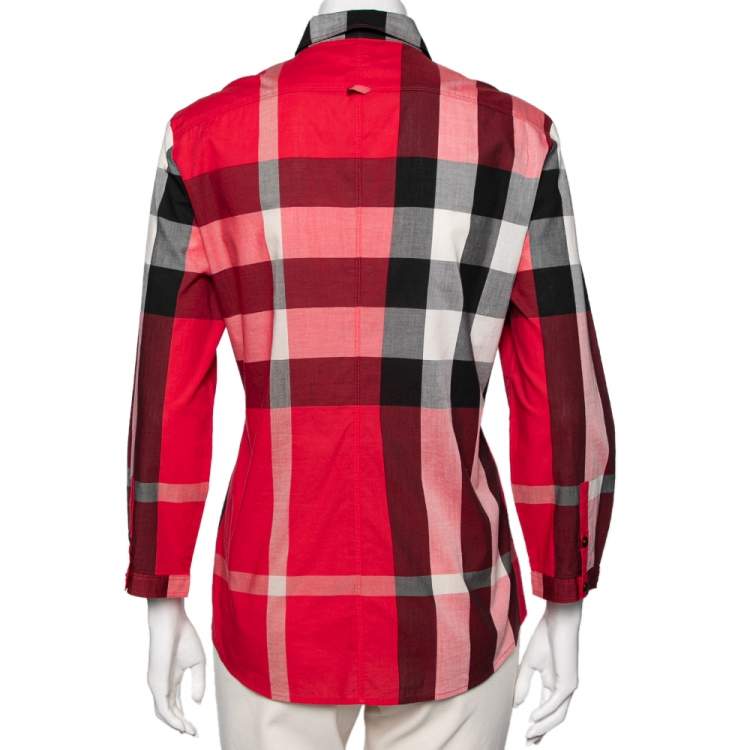 مملوكة مسبقًا Burberry Brit Red Checkered Button Front Long Sleeve Shirt L