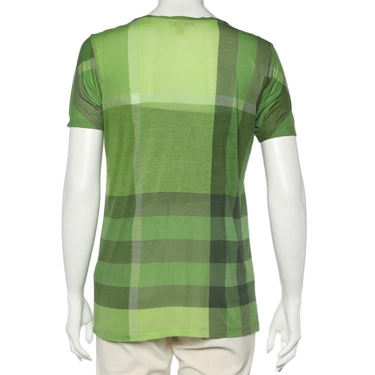 مملوكة مسبقًا Burberry Brit Green Checkered Modal Knit Round Neck T-Shirt M