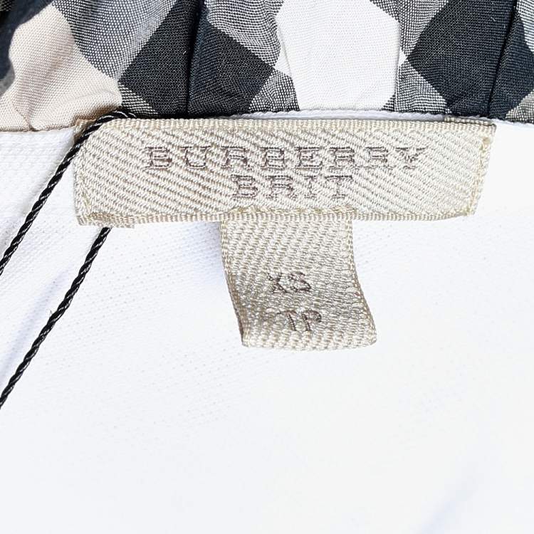 Pre Owned Burberry Brit White Cotton Checked Collar Long Sleeve T-Shirt XS