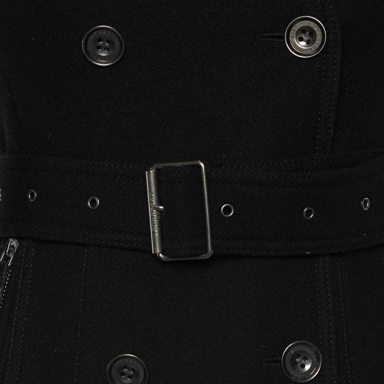 Pre Owned Burberry Brit Black Wool Double Breasted Belted Coat XS