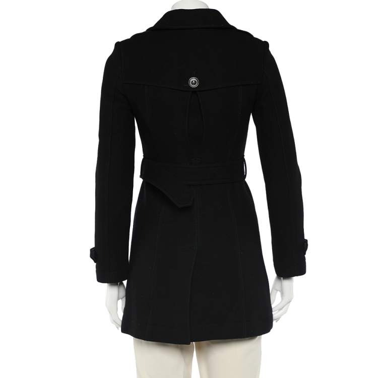 Pre Owned Burberry Brit Black Wool Double Breasted Belted Coat XS
