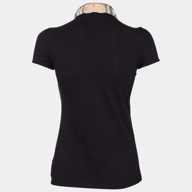 Pre Owned Burberry Brit Black Honeycomb Knit Nova Check Collar Detail Polo T-Shirt S