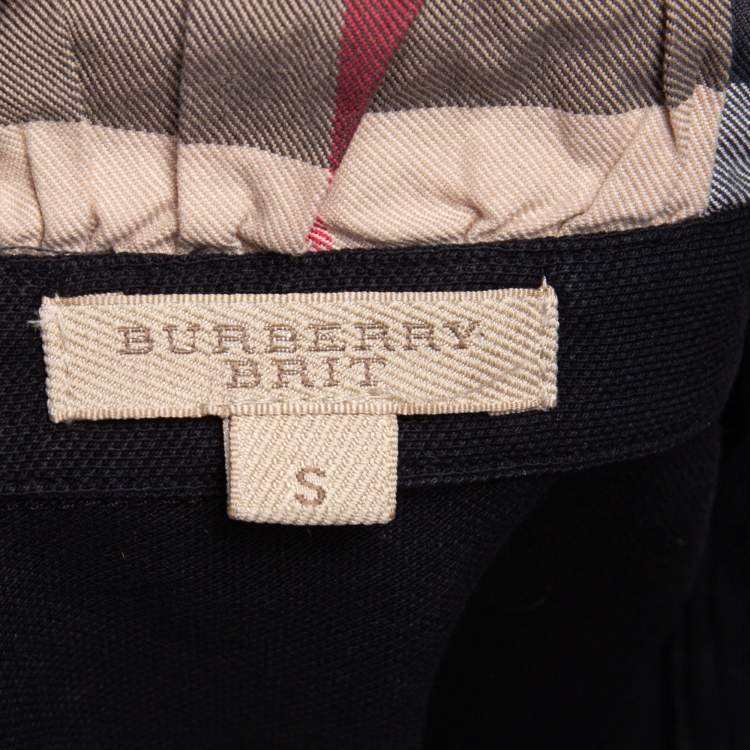 Pre Owned Burberry Brit Black Honeycomb Knit Nova Check Collar Detail Polo T-Shirt S