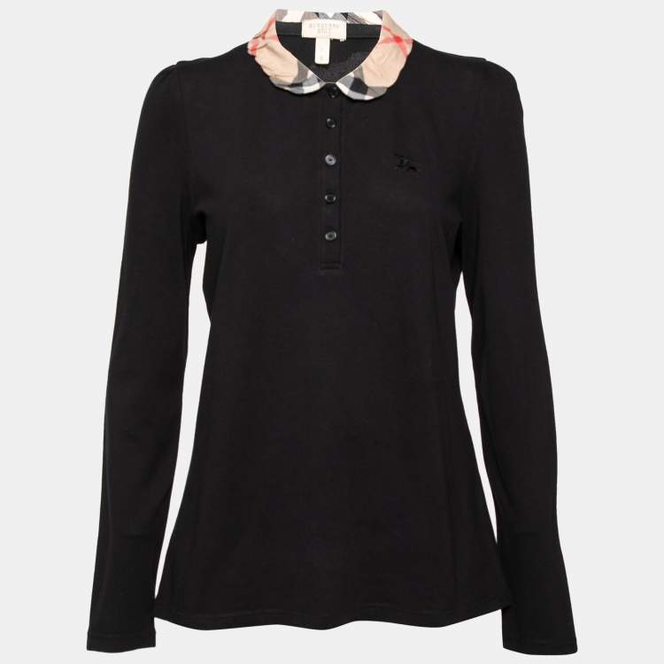 Burberry Brit Black Cotton Pique Nova Check Trim Detail Polo T-Shirt L  Burberry Brit | TLC