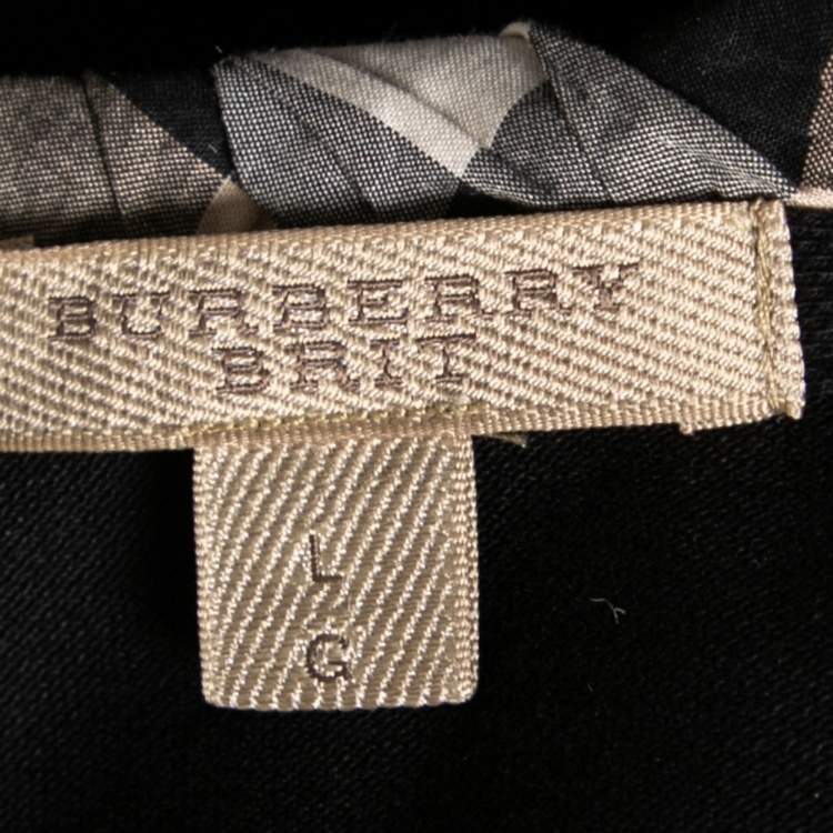 Pre Owned Burberry Brit Black Cotton Pique Nova Check Trim Detail Polo T-Shirt L
