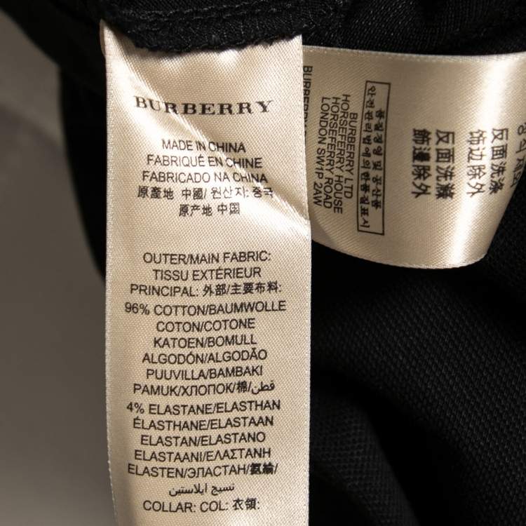 Pre Owned Burberry Brit Black Cotton Pique Nova Check Trim Detail Polo T-Shirt L