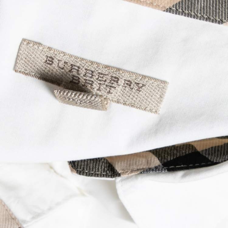 Pre Owned Burberry Brit White Cotton Checked Trim Detailed Button Front Shirt M