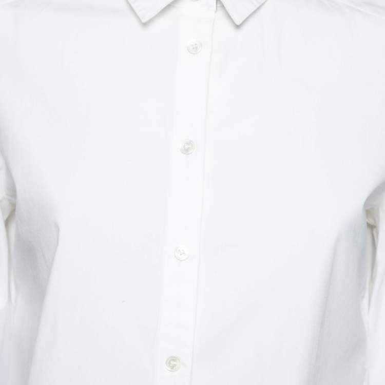 Pre Owned Burberry Brit White Cotton Checked Trim Detailed Button Front Shirt M
