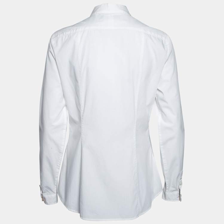 Pre Owned Burberry Brit White Cotton Checked Trim Detailed Button Front Shirt M