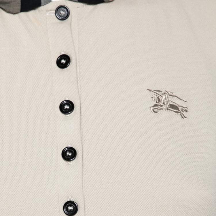 Pre Owned Burberry Brit Beige Honeycomb Knit Nova Check Collar Detail Polo T-Shirt S