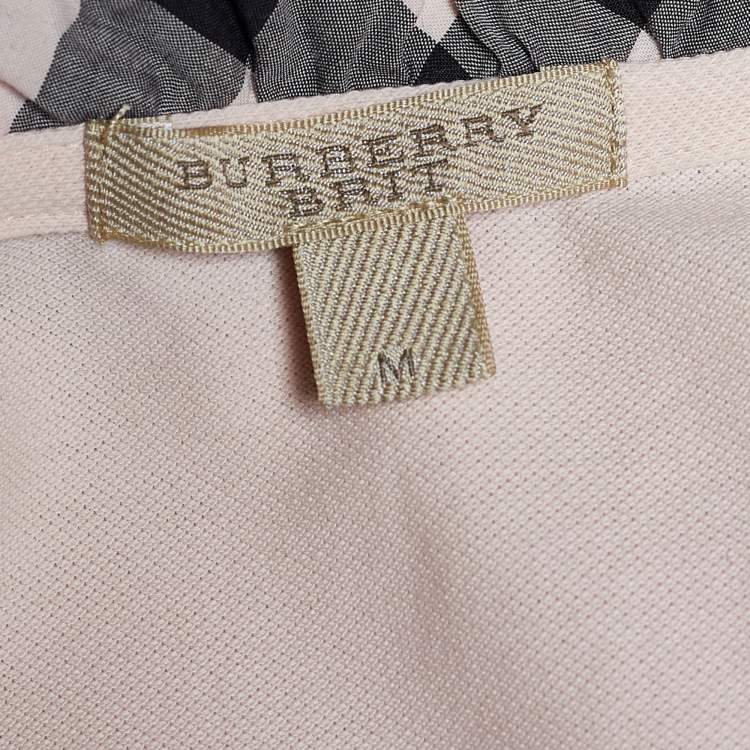 Pre Owned Burberry Brit Pink Cotton Pique Nova Check Collar Detail Polo T-Shirt M