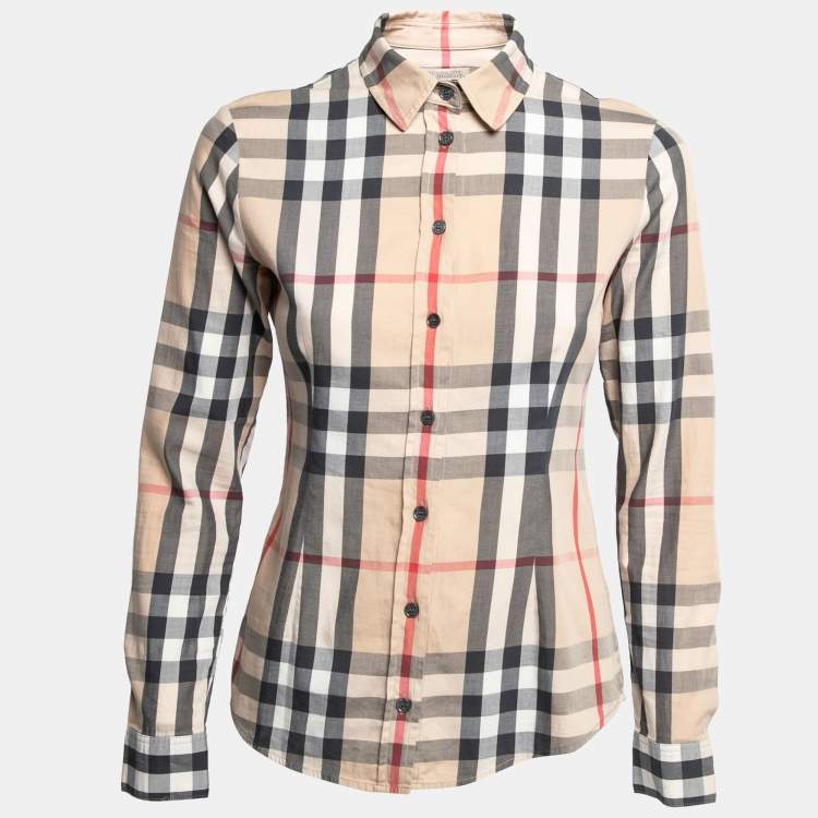 Pre Owned Burberry Brit Beige Checkered Cotton Button Front Shirt XS