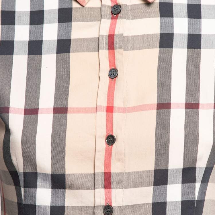 Pre Owned Burberry Brit Beige Checkered Cotton Button Front Shirt XS