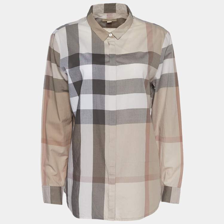 مملوكة مسبقًا Burberry Brit Beige Novacheck Print Cotton Concealed Button Front Shirt L