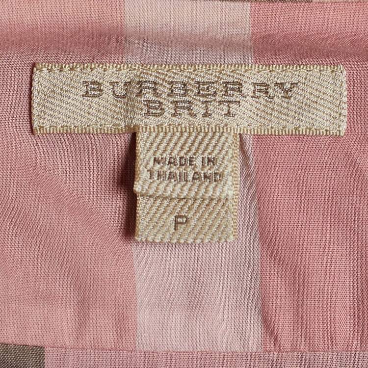 Pre Owned Burberry Brit Pink Check Print Cotton Button Front Shirt S