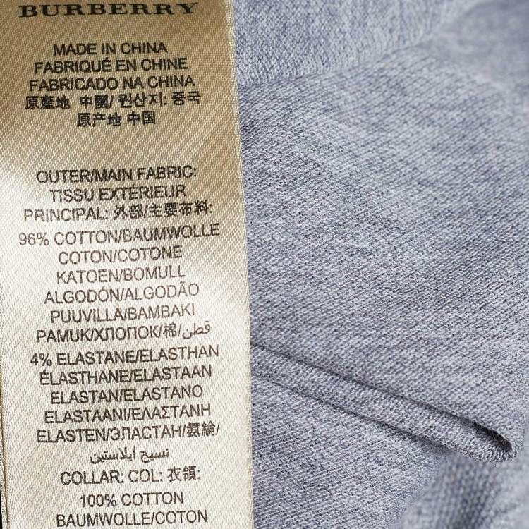 Pre Owned Burberry Brit Grey Cotton Pique Nova Check Collar Detail Polo T-Shirt L