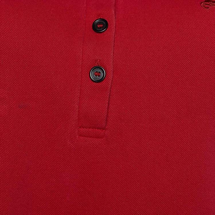 Pre Owned Burberry Brit Red Cotton Pique Nova Check Collar Detail Polo T-Shirt L