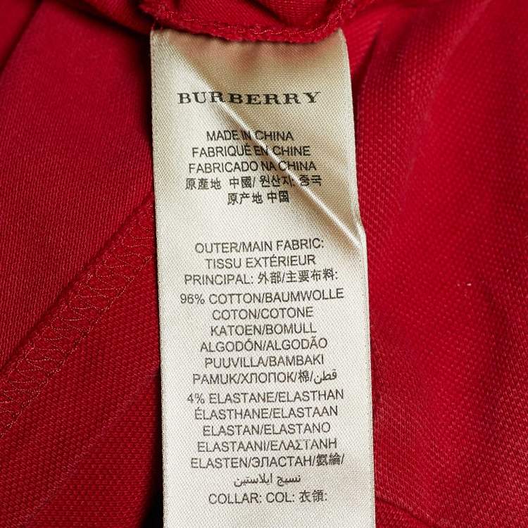 Pre Owned Burberry Brit Red Cotton Pique Nova Check Collar Detail Polo T-Shirt L