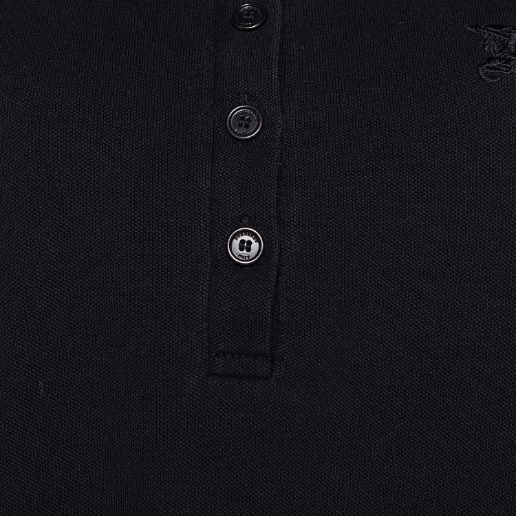 Pre Owned Burberry Brit Black Cotton Pique Nova Check Collar Detail Polo T-Shirt L