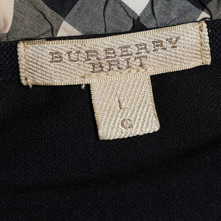 Pre Owned Burberry Brit Black Cotton Pique Nova Check Collar Detail Polo T-Shirt L